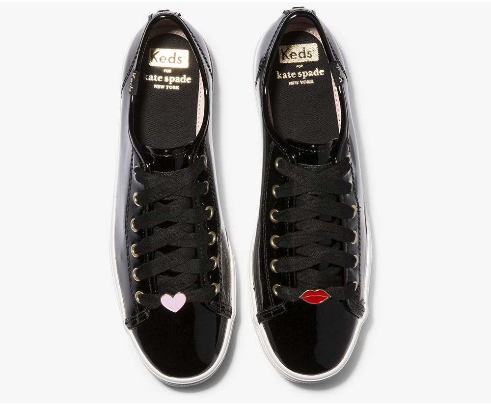 Keds Womens Sneakers Black - Kate Spade new york Triple Kick Patent Leather - 386FWHDXG